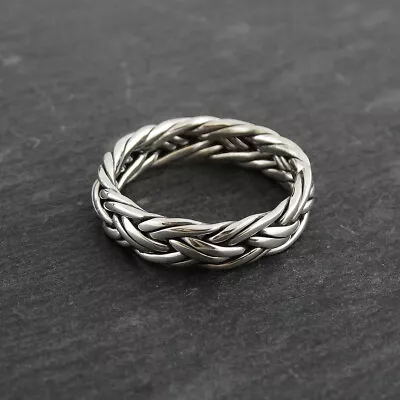 Braided Rope Ring Band - 925 Sterling Silver  Unisex Sizes 8-17 Gift Men 5mm New • $23