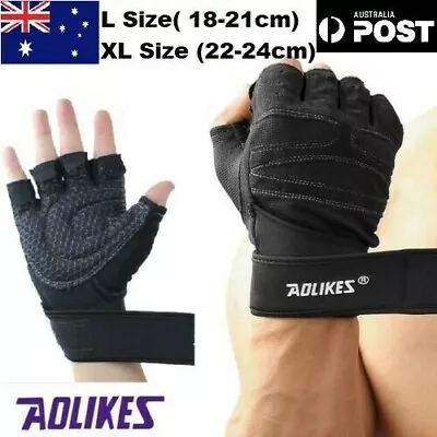 Weight Lifting Half Fingerless Gloves Gym Wrist Support Hand Protection Built-in • $19.99