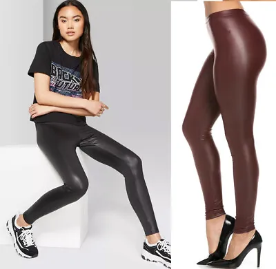 Women's Faux Leather Stretchy  Ankle Length Leggings Solid Colored PU High Waist • $7.99