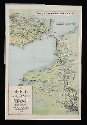 Imperial Airways Route Map LONDON To PARIS 1928 • £125