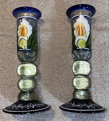 Hand Painted Blown Glass Mexican Candlesticks Lily Flower • $29.97