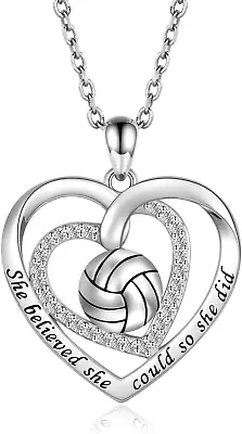 Volleyball Sports Inspirational Necklace CZ Gifts For Girls 925 Sterling Silver • $96.67