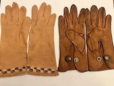 Vintage Women's  Brown Leather Driving Gloves Very Small LOT OF 2 • $14.99