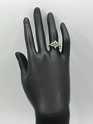 10K Yellow Gold 3 Marquis Cut Emeralds And 8 Diamonds Cocktail Ring Size 7 EUC • $225