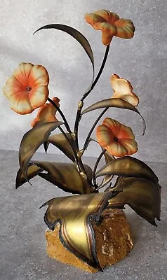 Mid Century MCM Vtg Brutalist Bronze Ceramic Onyx Desert Rose Table Sculpture • $118.95