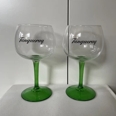 £12.49 • Buy 2 X TANQUERAY GIN GLASSES GOBLET BALLOON LARGE GREEN STEM NEW