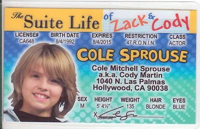 Cole Sprouse The Suite Life Of Zack And Cody Collectors Card Drivers License  • $8.96