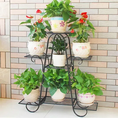 7 Pots Thick Iron Plant Stand Planter Shelf Rack Garden Hotel Commercial Display • $50.92