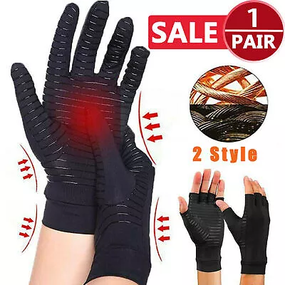 Pair Copper Compression Arthritis Gloves Hand Support Fit Joint Pain Relief UK • £5.49