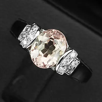 Morganite Peach Pink Oval 2.1Ct.Sapp 925 Sterling Silver Ring Size 6.5 Fine Gift • $15.04