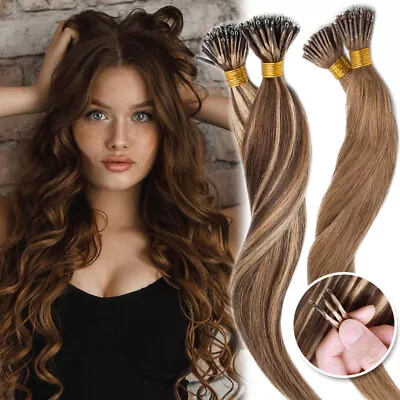 Nano Ring Micro Loop Beads Hair Extensions Real Remy Human Hair Balayage Thick W • $36.84