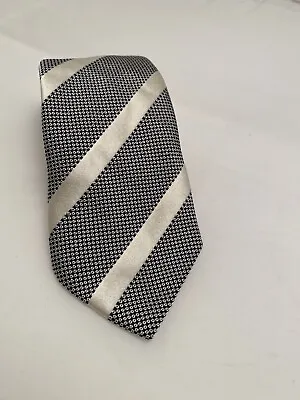 Vicky Milano Handmade Italy Silk Tie 3.25 X 61 Inch Black Silver Cream Stripe • $6.50