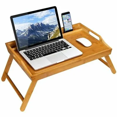 QUALITY Bamboo Bed Breakfast Serving Lap Tray With Folding Legs And Tablet Slot • £13.95