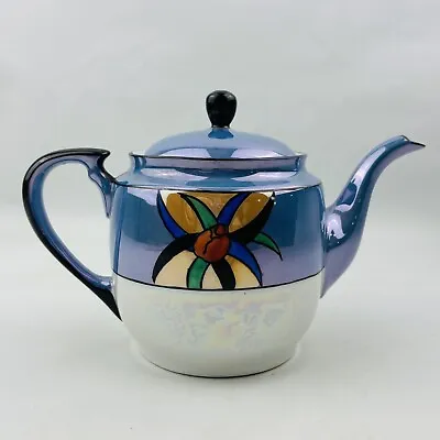 Vintage Noritake Floral Teapot Blue Lusterware Handpainted Morimura M Japan • $29.99
