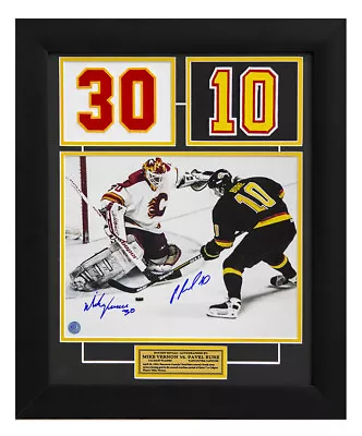 Pavel Bure & Mike Vernon Dual Signed Playoff OT Goal 20x24 Jersey Number Frame 5 • $384.99