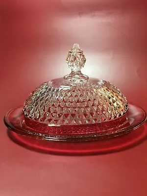 Vintage Indiana Glass Ruby Red Flash Diamond Point Lg. Oval Covered Butter Dish • $20