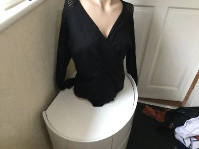 £4.19 • Buy Black Wrap Over Cardigan Size 16 100% Cotton