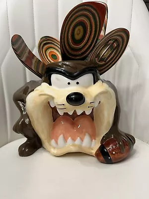 Vintage TAZ Tasmanian Devil Football Cookie Jar Ceramic Warner Bros 1993 • $17.99