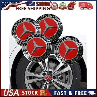 4X Mercedes-Benz Classic RED Wheel Center Hub Caps Emblem 75MM Laurel Wreath • $17.95