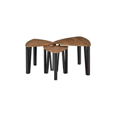 Nest Of 3 Coffee Table Set Wooden Nesting Side Table Brown Livingroom End Table • £55.90