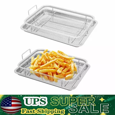 Stainless Steel 2Pcs Air Fryer Basket Tray For Oven Grease Tray Bacon Rack US • $30