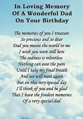 Wonderful Dad On Your Birthday Graveside Poem Keepsake Card & Stake F49 • £3.29