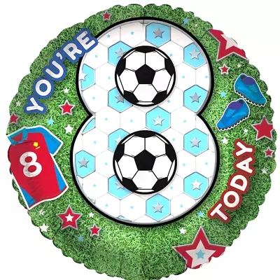 8th BIRTHDAY FOIL BALLOON PARTY AGE 8 - DECORATION - Boy Girl Eight FOOTBALL FAN • £3.25