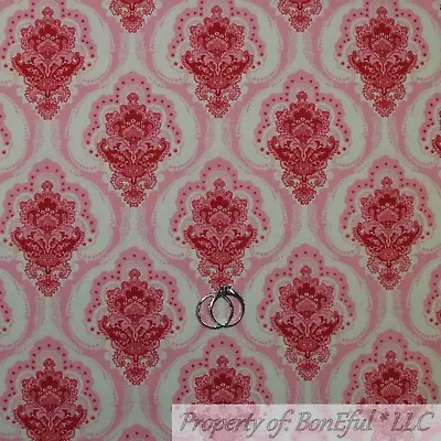BonEful Fabric Cotton Quilt Easter Pink Red Flower Damask Bohemian Country SCRAP • $0.75