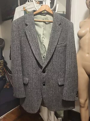 Harris Tweed Stafford USA Gray Herringbone -Hints Blue Pink Yellow Jacket Blazer • $35