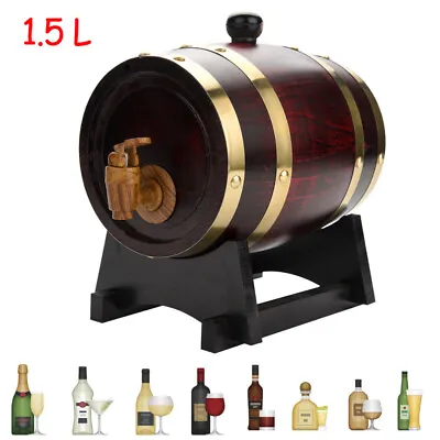 1.5L Wine Barrel Vintage Wood Oak Timber Brandy Tequila Whiskey Rum Dispenser UK • £18.39