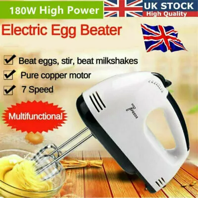 Electric Handheld Whisk 7 Speed Hand Mixer Kitchen Egg Beater Cream Blender CO • £9.88