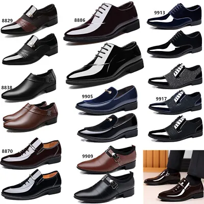 Men's Patent Faux Leather Tuxedo Dress Shoes Formal Shiny Wedding Prom Oxfords • £14.26