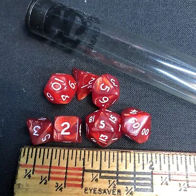 Koplow Mini 10mm Marbelized Ruby Red W White Dice Polyhedral 7-Die Set VTG DND • $11.99