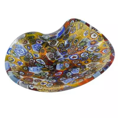 GlassOfVenice Murano Glass Decorative Plate - Golden Quilt Millefiori • $149.95