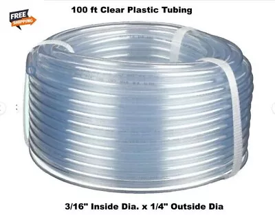 Clear Plastic Tubing Flexible  100' Roll  3/16  Inside Dia. X 1/4  Outside Dia • $25.97