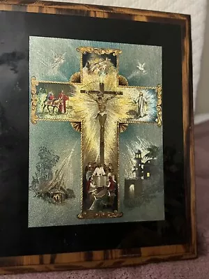 Vintage  Life Of Christ  Jesus Cross Holograph Decoupage Picture On Wood 9 X11  • $8.61