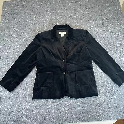 Orvis Jacket Womens 10 Black Velvet Two Button Blazer Cotton Blend • £12.53