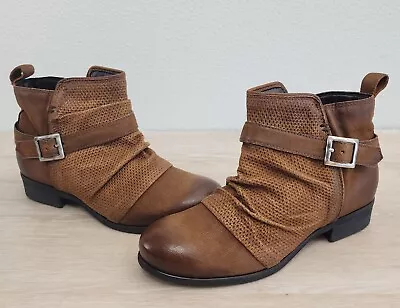Miz Mooz Leather Ankle Boots New No Box Brown Buckle Suzy Hazelnut 38W  7 To 7.5 • $68.80