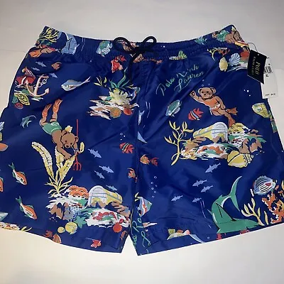 NWT Polo Ralph Lauren Men’s Bear Swim Trunks Shorts Blue Sz XL MSRP $95 • $49.97