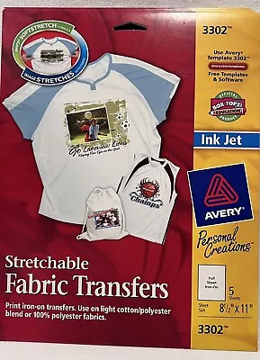 Avery 3302 Ink Jet Printable Iron-On T-Shirt Fabric Transfers 5 8.5 X11  Sheets • $6.99