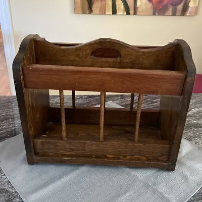 Magazine Wood Rack Holder Stand Newspaper Spindle Oak Handmade Vintage Solid • $39