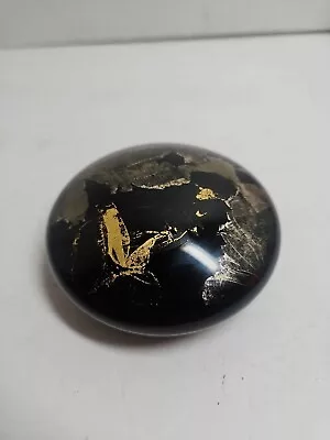 Signed Randy Strong Gold Leaf/Abstract Art Glass Paperweight Signed R Strong 86  • $39