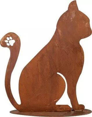Silhouette Rustic Rusty Metal Cat Feline Garden Stake Fence Topper Ornament • £12.95
