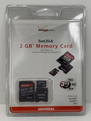 Sandisk 2 GB Micro SD Memory Card SEALED With 2 Adapters Verizon Wireless NEW  • $15.99