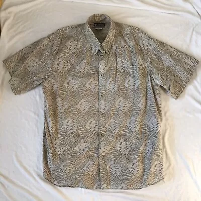 Columbia 2XL Button Down Shirt Beige Trout Fishing Fish Design XCO Cotton XXL • $21.99