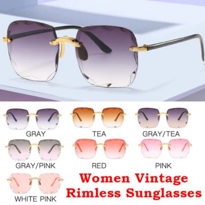 $9.99 • Buy Women's Rimless Sunglasses Vintage Oversized Square Summer Travel UV400 Eyeglass