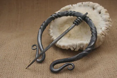 Hand Forged Medieval Penannular Brooch Twist Cloak Pin Costume • £17.44