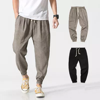 Mens Cotton Linen Trousers Summer Yoga Sport Casual Harem Pants Joggings Joggers • $16.20