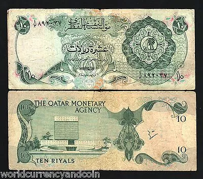 QATAR 10 RIYALS P3 1973 1st ISSUE FALCON RARE MONEY GCC GULF ARAB BILL BANK NOTE • $159.99