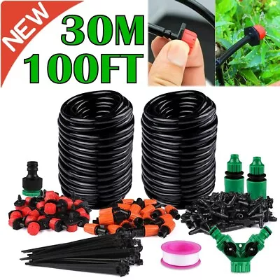 100ft Drip Irrigation System Garden Plant Self Watering Micro Hose Sprinkler Kit • $19.95